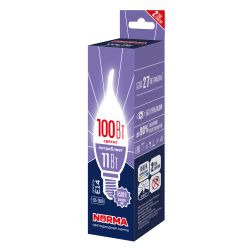 LED-CW37-11W-6500K-E14-FR-NR Лампа светодиодная. Форма свеча на ветру. матовая. Серия Norma. Дневной белый свет 6500K. Картон. ТМ Volpe