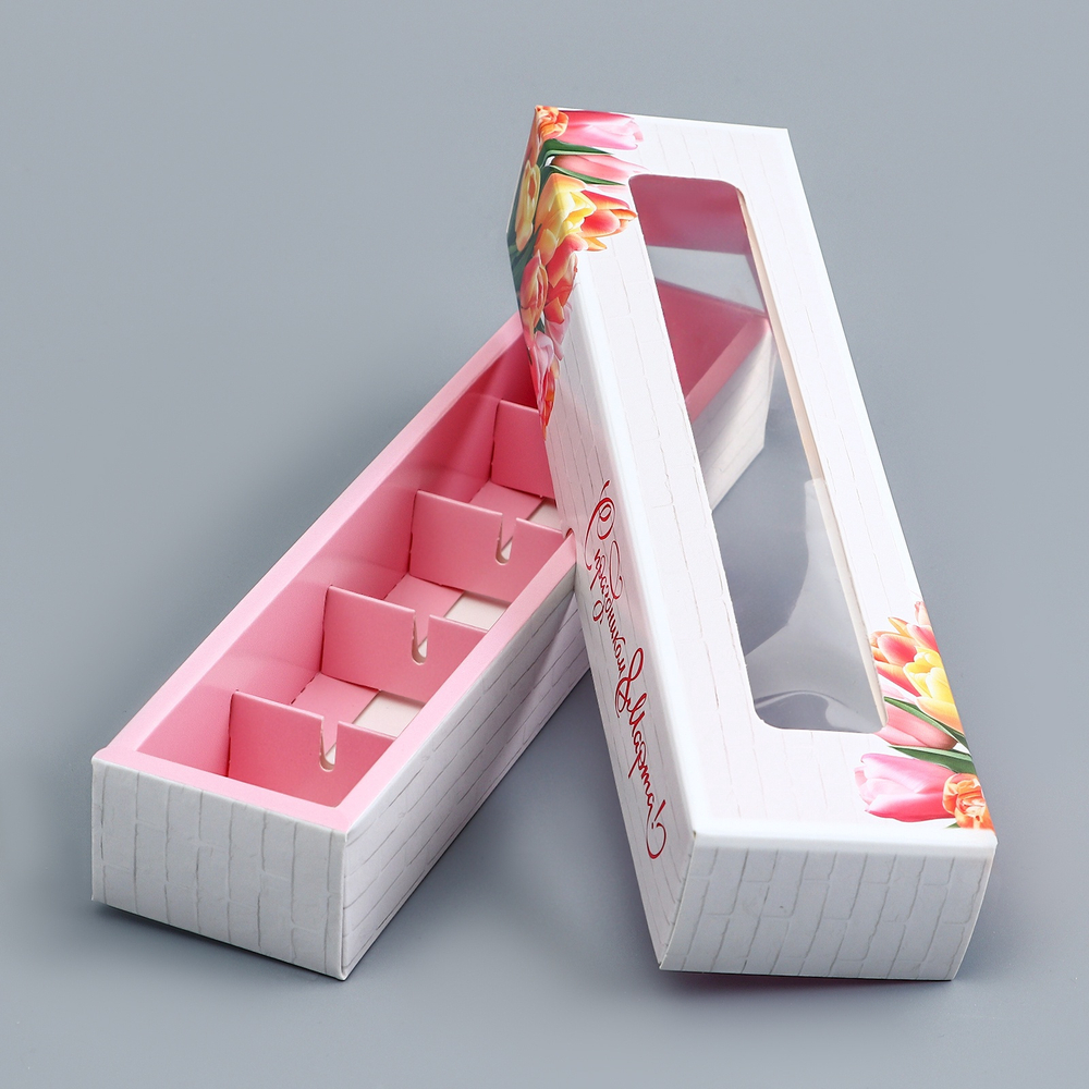 Коробка для 5 конфет, с окном «8 марта», 21×5×3.3 см