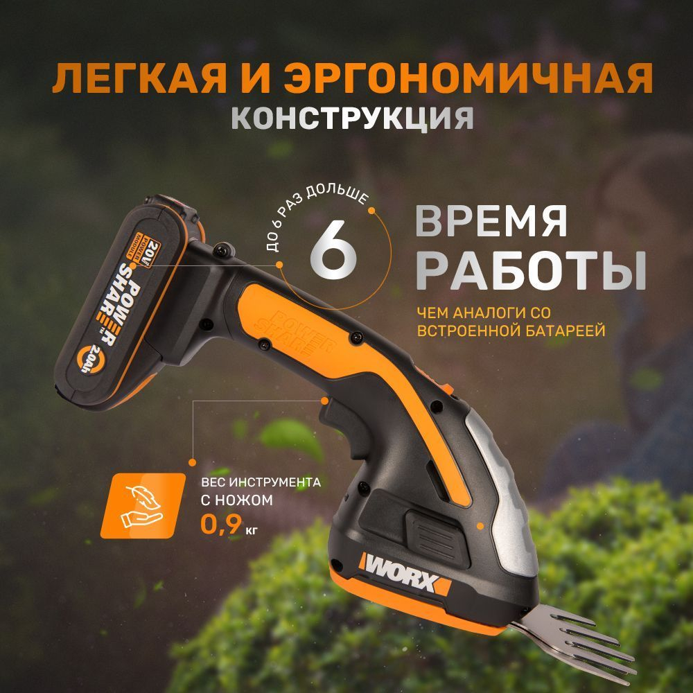 Ножницы для стрижки травы и кустарников аккумуляторные WORX WG801E.5