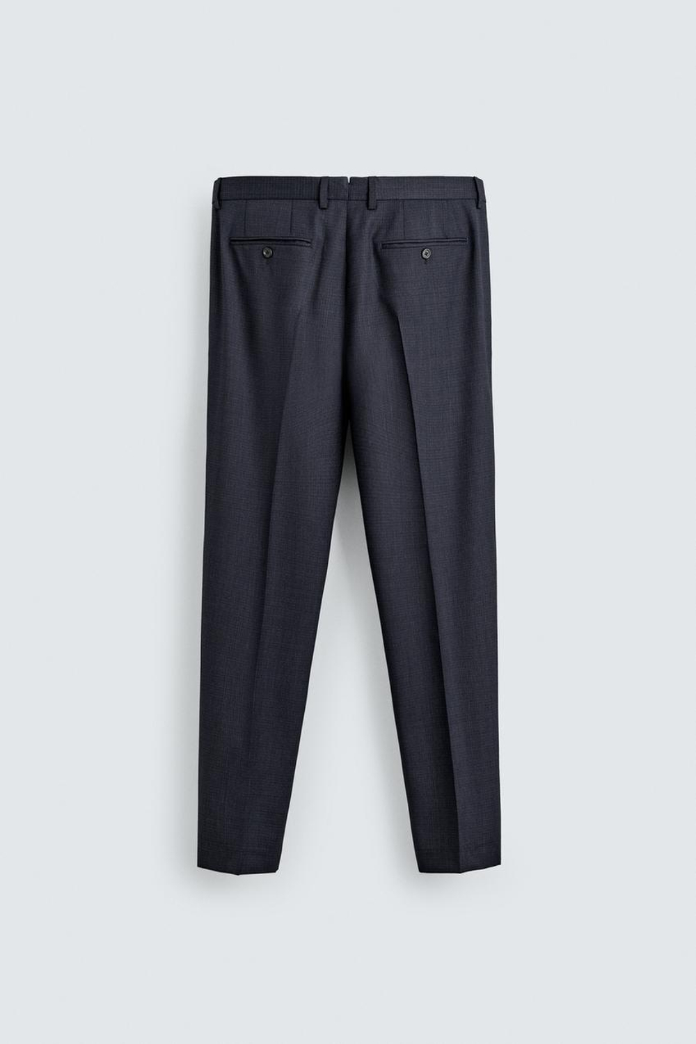 ZARA КОСТЮМНЫЕ БРЮКИ REGULAR FIT ИЗ 100% ШЕРСТИ, МОРСКОЙ СИНИЙ