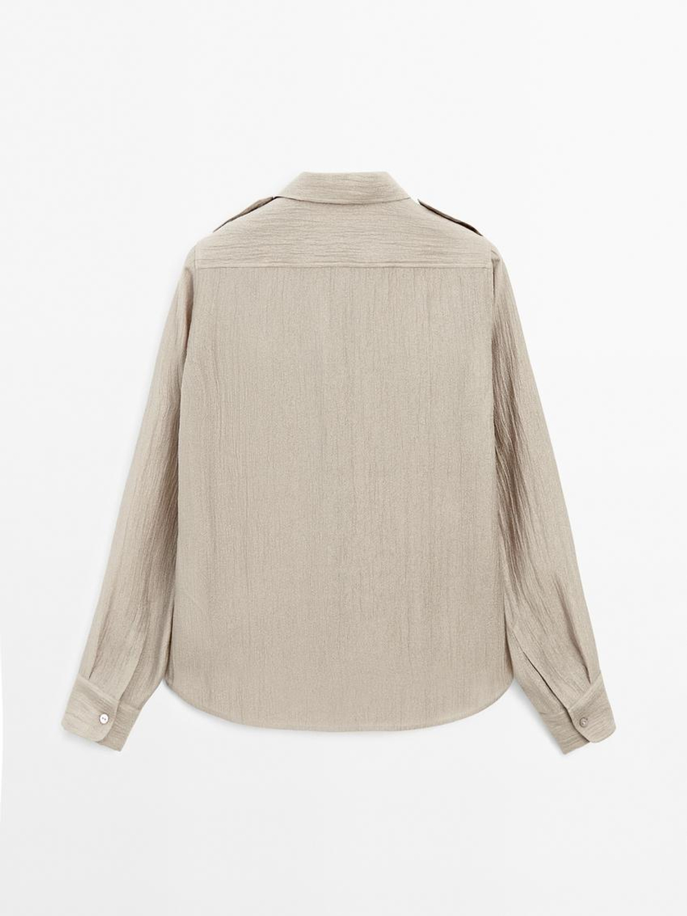 Massimo Dutti Рубашка из струящейся полупрозрачной ткани с карманами, бежевый