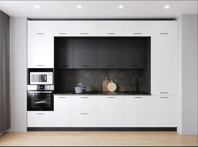 Кухонный гарнитур Лофт 3400 мм столешница 38 мм, ЛДСП, прямая просторная кухня с вместительными шкафами и ящиками, в индустриальном стиле для большой гостиной, студии