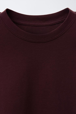 ZARA НАБОР ИЗ ТРЕХ ОДНОТОННЫХ ФУТБОЛОК, ЦВЕТ БУРГУНДСКОГО ВИНА