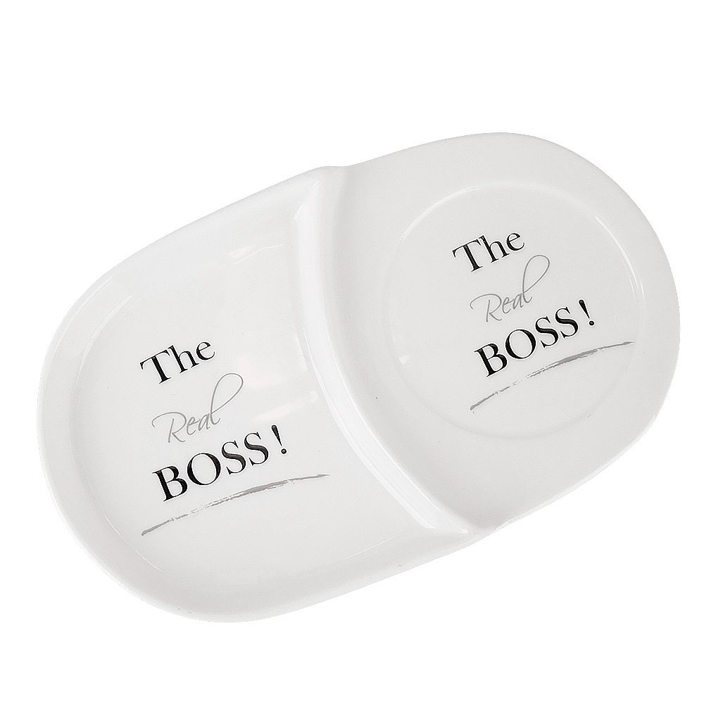 Кружка с блюдцем "THE REAL BOSS" v=380мл (фарфор) (подарочная упаковка)