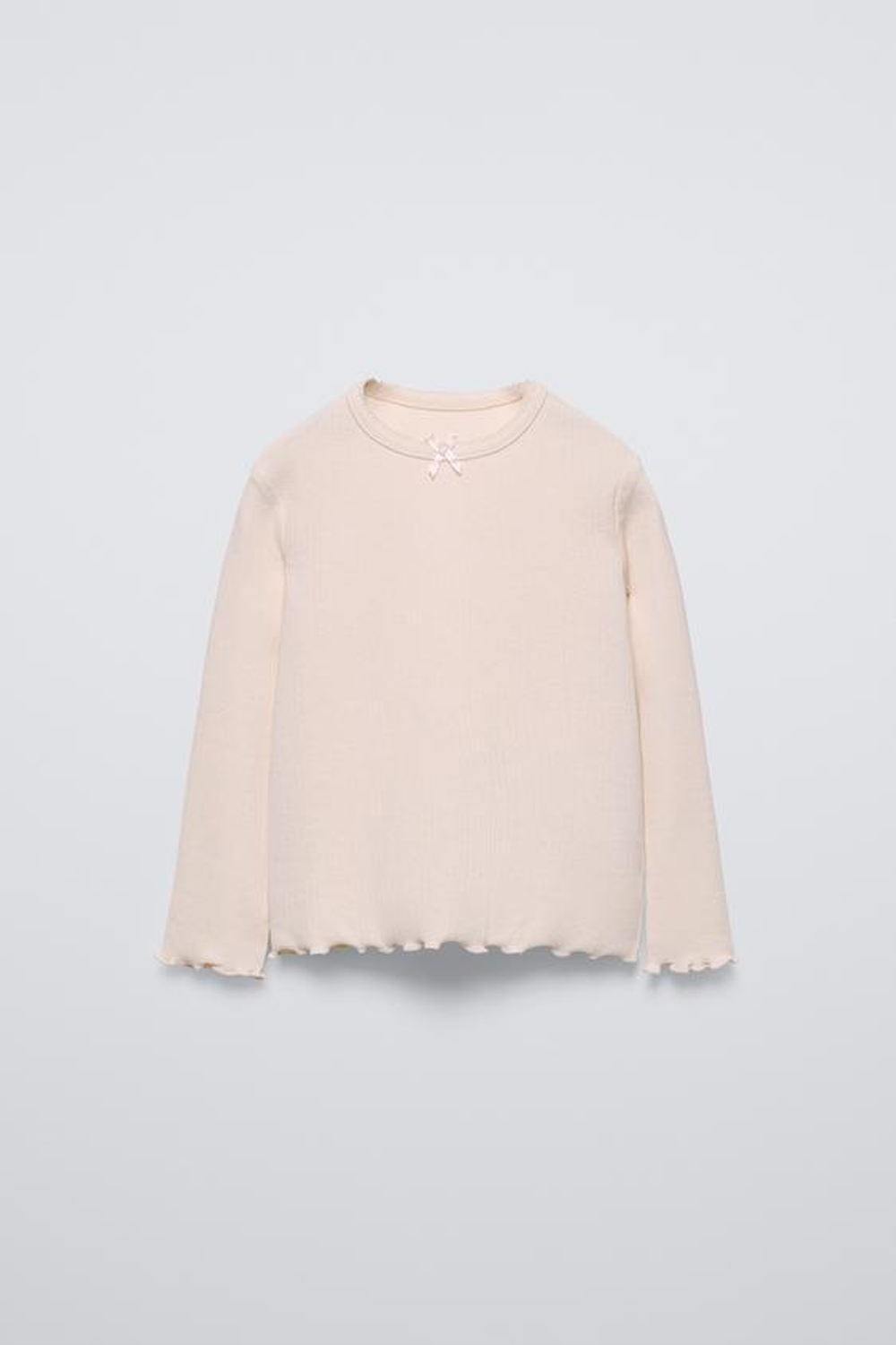 ZARA ФУТБОЛКА POINTELLE С БАНТОМ, ЭКРЮ