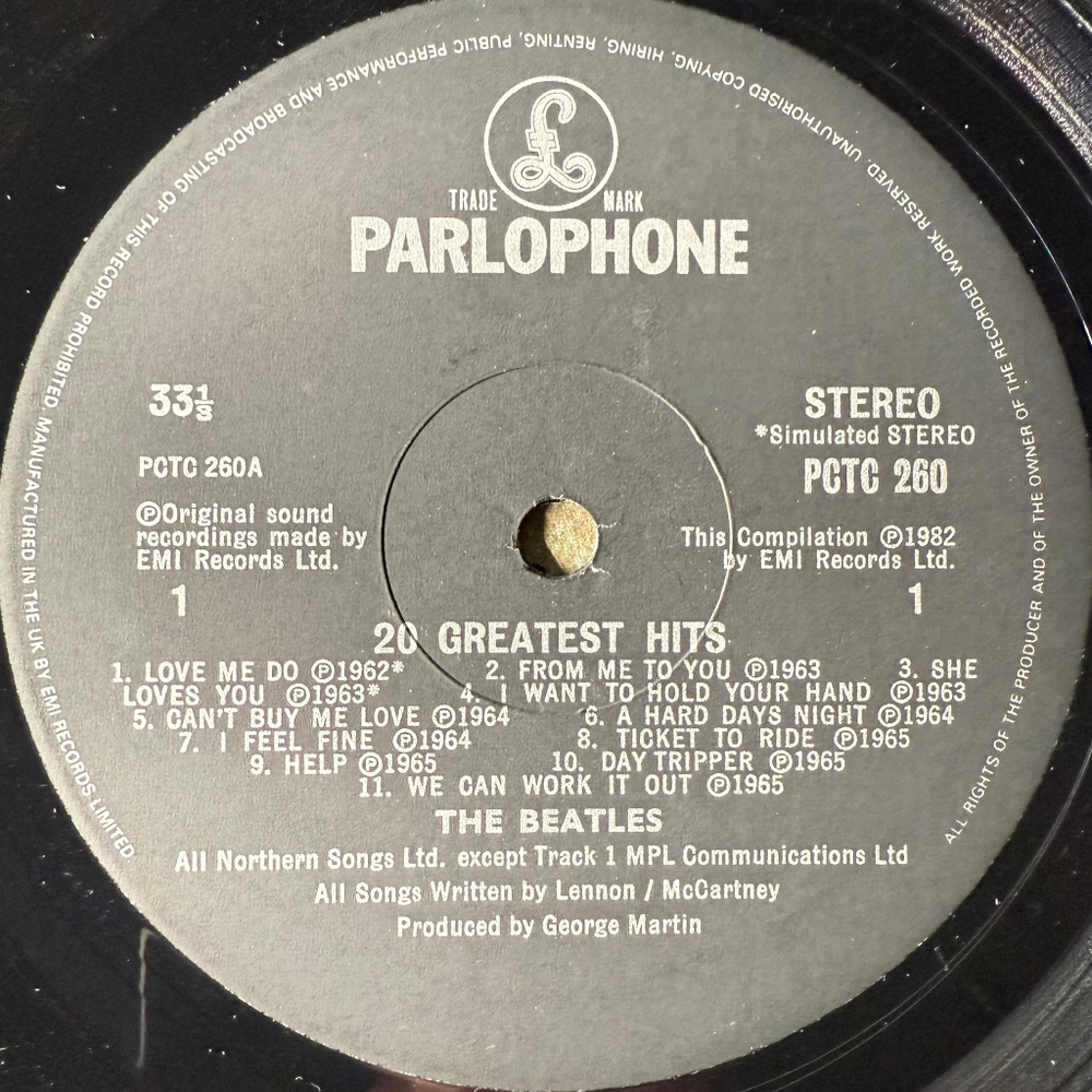 The Beatles ‎– 20 Greatest Hits (Англия 1982г.)