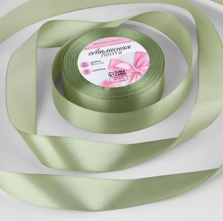 Лента атласная 25 мм 23 м, фисташковая