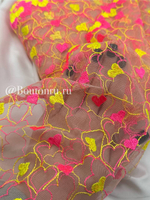 Кружево телесное с вышитыми яркими сердцами 210 мм