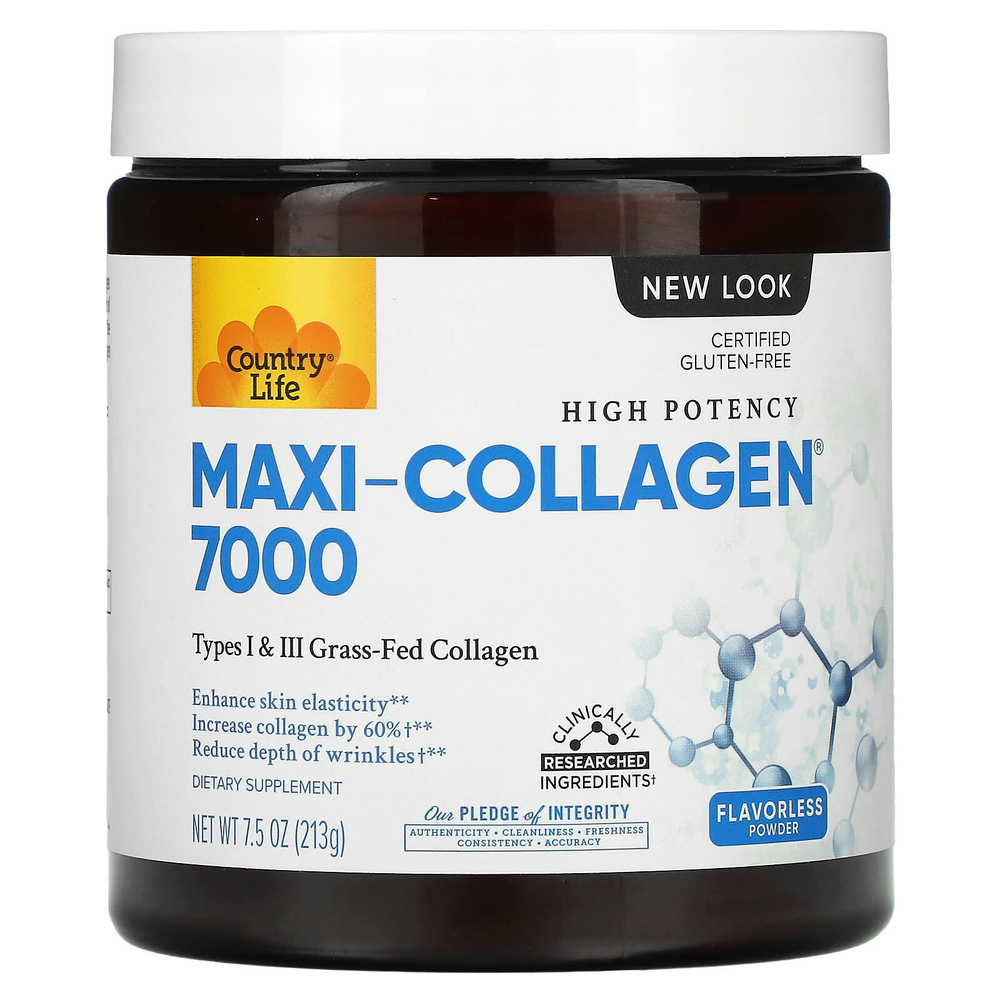 Country Life, High Potency Maxi-Collagen® 7000, высокоэффективный коллаген в форме порошка, без вкусовых добавок, 213 г (7,5 унции)