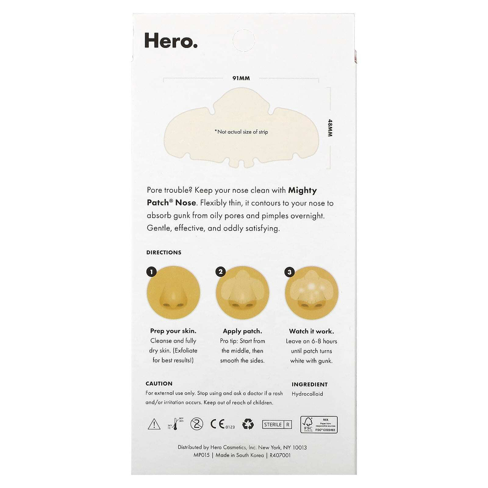 Hero Cosmetics, Mighty Patch® Nose, 10 гидроколлоидных патчей