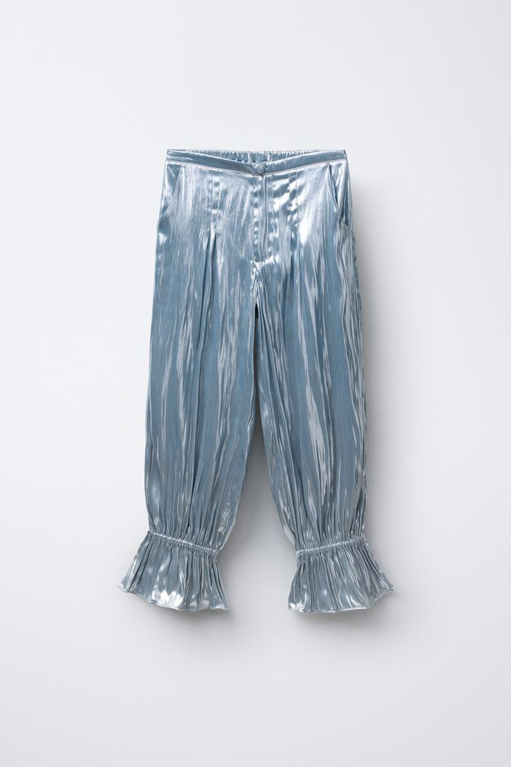 ZARA БРЮКИ С ЭЛАСТИЧНЫМ ПОЯСОМ И ОБОРКАМИ, СЕРЕБРИСТЫЙ