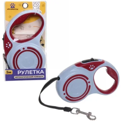 Поводок - рулетка для малых и средних пород собак «ЛАППИ», цвет белый/красный, 5 метров, нагрузка до 15кг