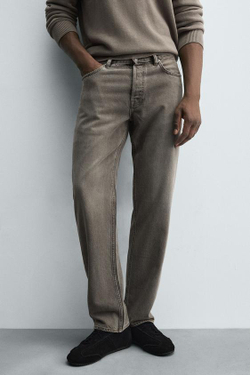 ZARA ДЖИНСЫ STRAIGHT FIT, РЫЖЕВАТО-КОРИЧНЕВЫЙ