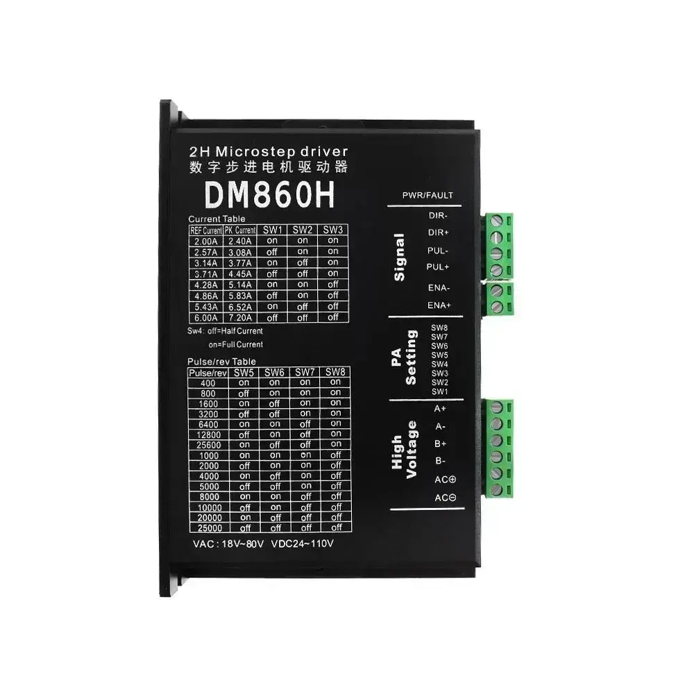 DM860H Nema34 Шаговые двигатели с приводом 0 - 200 кгц AC18 - 80V или DC 24 - 110V 2A - 7.2A Микрошаговый привод для шаговых двигателей Nema23 CNC 1 Axis
