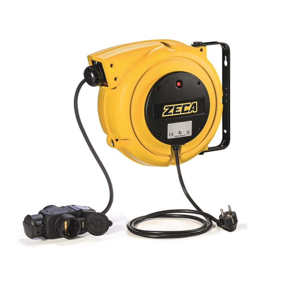Катушка кабельная 14+1 метр, 220 В, кабель 3 жилы, пластиковый корпус, тройник, ZECA (Италия)