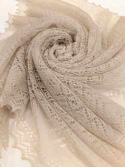 Оренбургский пуховый платок-паутинка А120-31 светло-бежевый