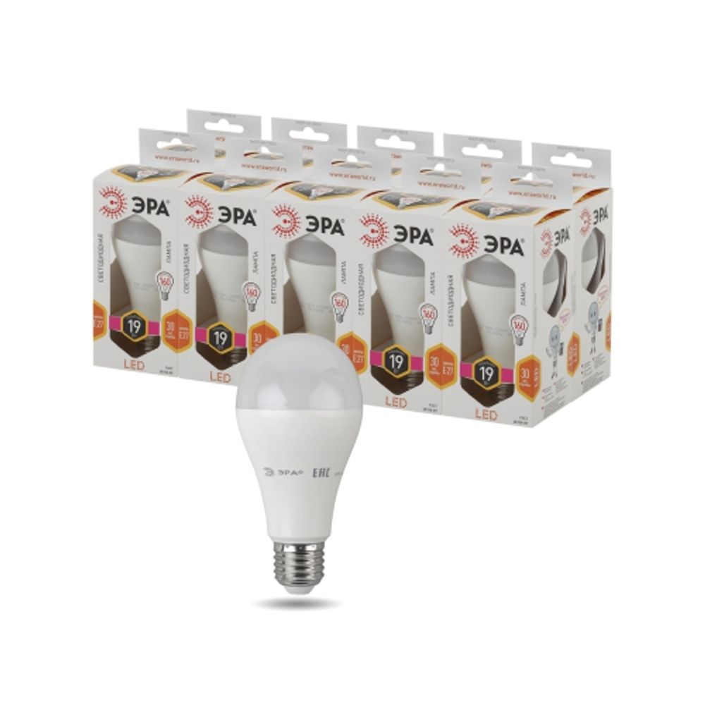 Лампа светодиодная ЭРА STD LED A65-19W-827-E27 19Вт груша теплый белый свет Е27 | Лампы cветодиодные Груша (A)