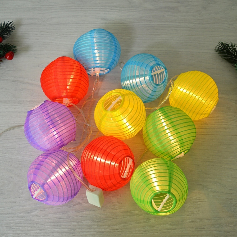 Гирлянда электрическая "Фонарик китайский" 10 ламп 8см, теплый белый свет