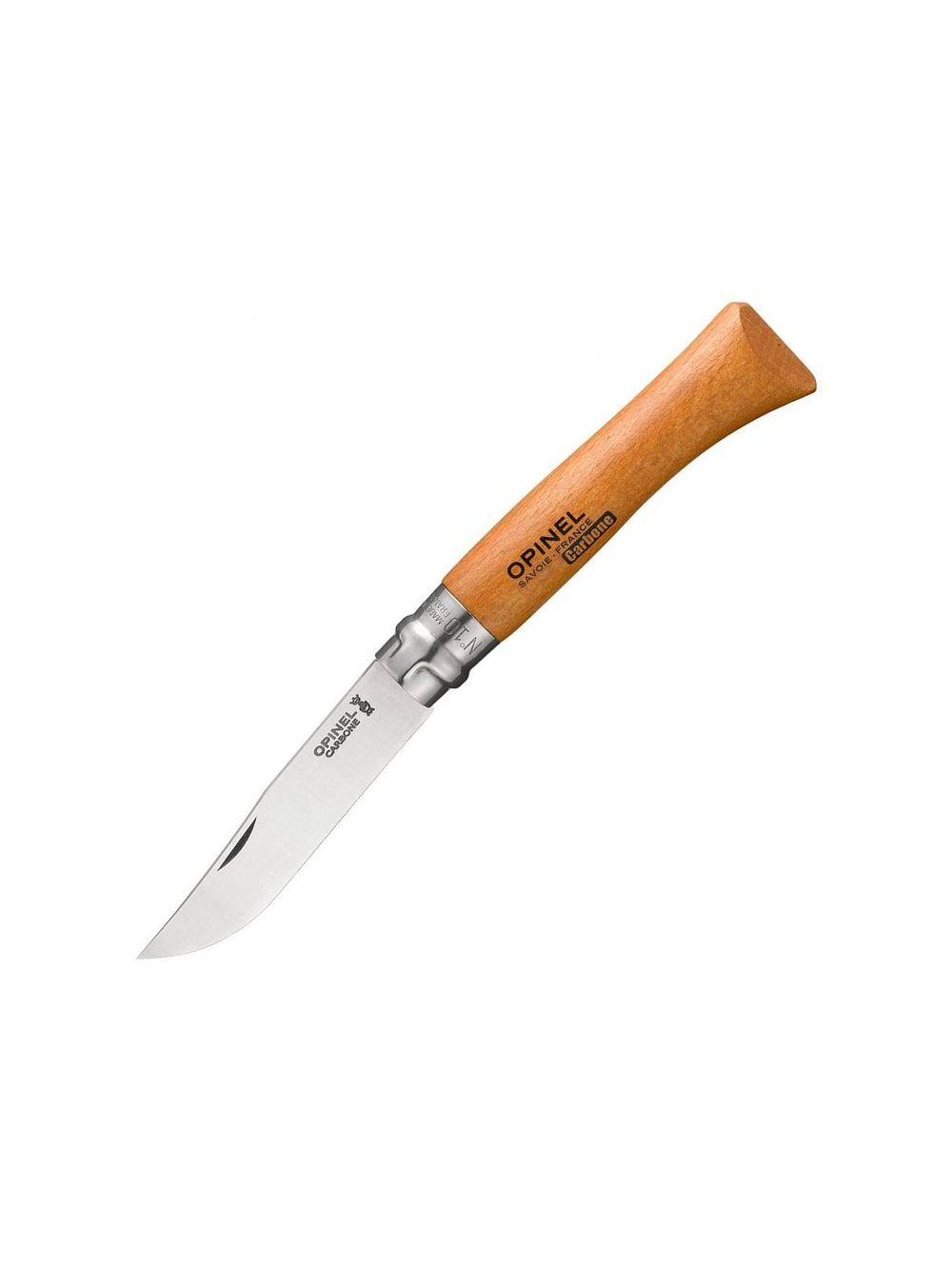 Нож Opinel №10, углеродистая сталь, рукоять из дерева бука, блистер, 000403