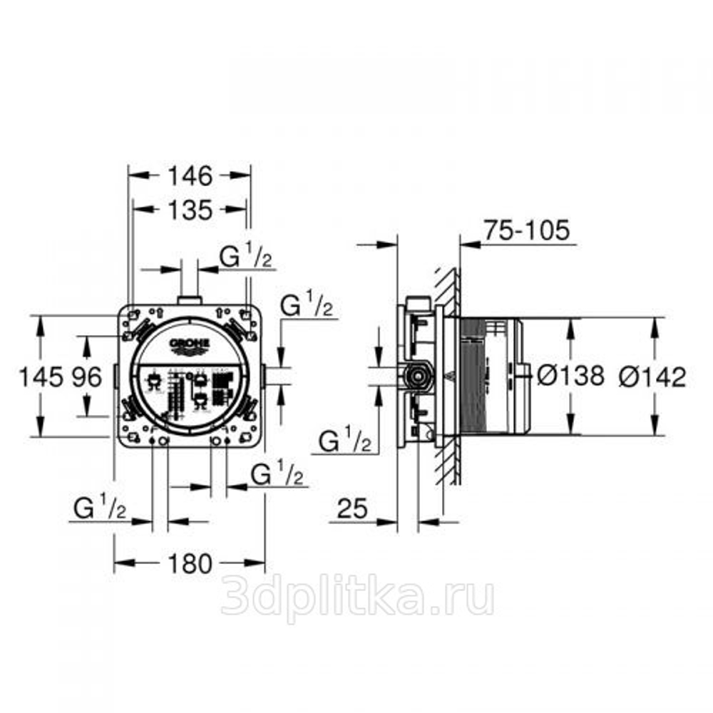 Скрытая часть для вентилей, смесителей, термостатических смесителей Rapido SmartBox 35600000