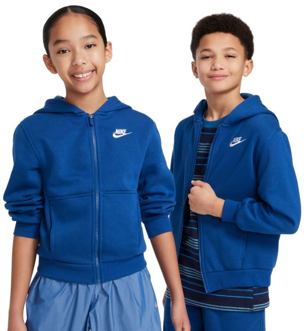 Детская теннисная куртка Nike Kids Club Fleece Full-Zip Hoodie - court blue/white - Blue
