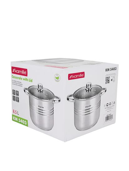 Кастрюля 8,5 л. из нержавеющей стали Kamille KM 5403 со стеклянной крышкой