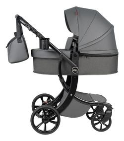 Детская коляска трансформер Aimile PRO темно-серый экокожа