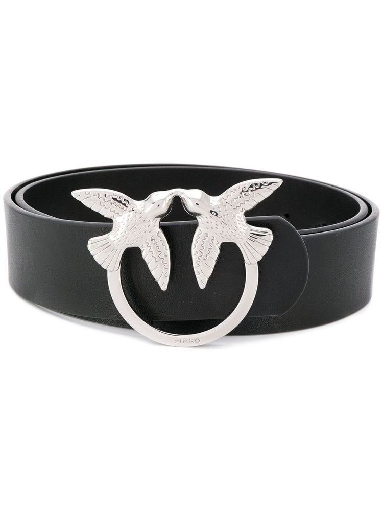 LOVE BIRDS SIMPLY LEATHER BELT - black–silver / S (90 см)- S (90 см)