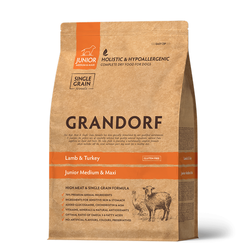 Grandorf Dog junior medium & maxi корм сухой для щенков средних и крупных пород ягнёнок с индейкой
