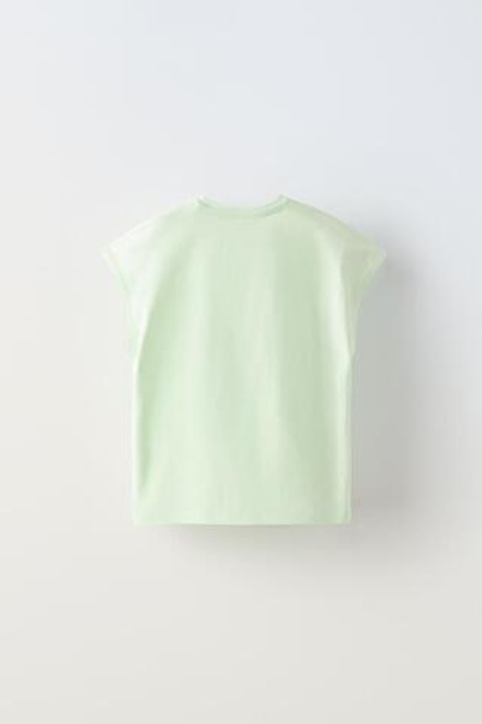 ZARA ФУТБОЛКА С ДЕКОРАТИВНЫМИ ДЕТАЛЯМИ, СВЕТЛО-ЗЕЛЕНЫЙ