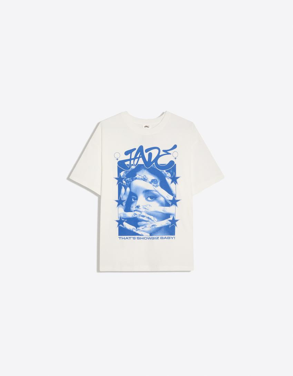 BERSHKA Футболка оверсайз JADE, белый