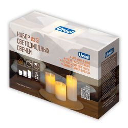 ULD-F065 WW RC CANDLE SET3 Фигура светодиодная Свеча на батарейках 2AA не в-к. в составе набора из 3 штук. Диммируемая. 1 светодиод. Теплый белый свет. Пульт ДУ в-к. TM Uniel