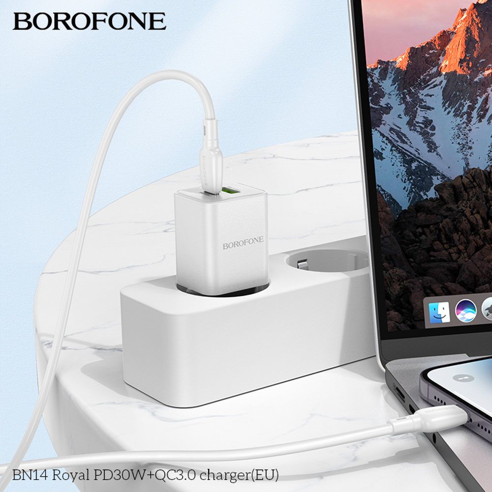 Сетевой адаптер питания BOROFONE BN14 PD 30W + USB 30W (белый)