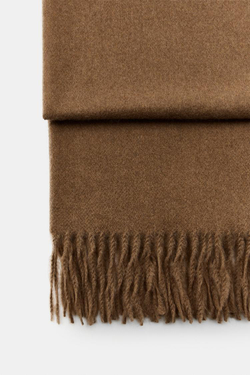 ZARA ОДНОТОННЫЙ ПЛАТОК С БАХРОМОЙ, РЫЖЕВАТО-КОРИЧНЕВЫЙ
