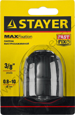 Патрон быстрозажимной STAYER для дрели, 10 мм, посадочная резьба 3/8″, Д 0,8-10мм, пластиковый корпус