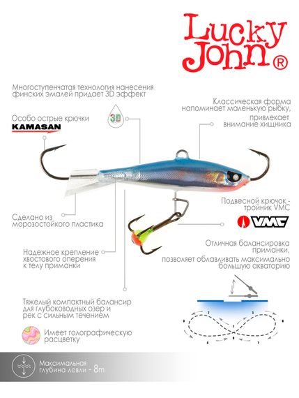 Балансир Lucky John NORDIC 4 с тр. 40мм/15H блистер