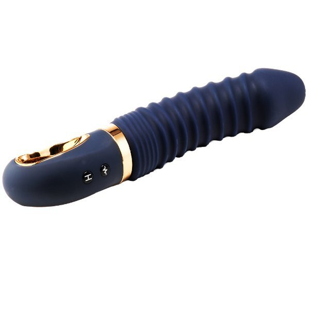 Темно-синий вибратор-реалистик с рёбрышками Nereos - 23 см. (Цвет: темно-синий)