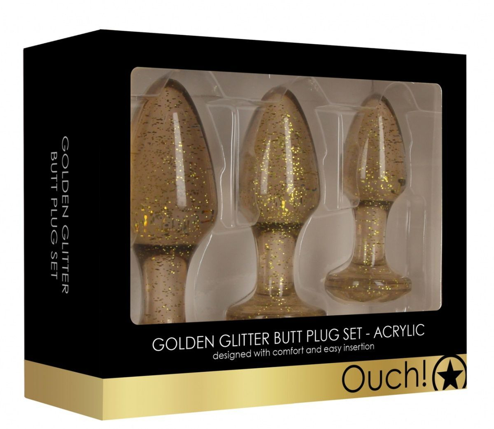 Набор из 3 золотистых анальных пробок Acrylic Goldchip Butt Plug Set