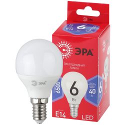 Лампа светодиодная ЭРА RED LINE LED P45-6W-865-E14 R 6Вт шар холодный дневной свет E14 | Лампы cветодиодные Шар (G/P)