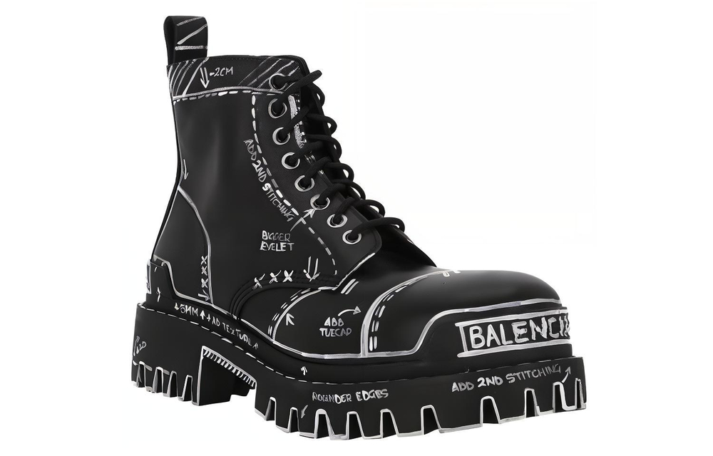 Balenciaga Strike Lace-Up Boot "Marker Pen Print - Black"