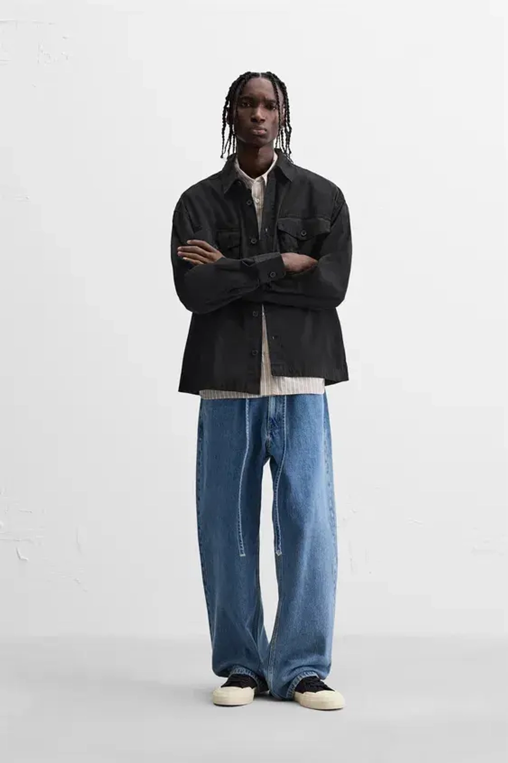 ZARA КУРТКА-РУБАШКА С КАРМАНАМИ, ЧЕРНЫЙ