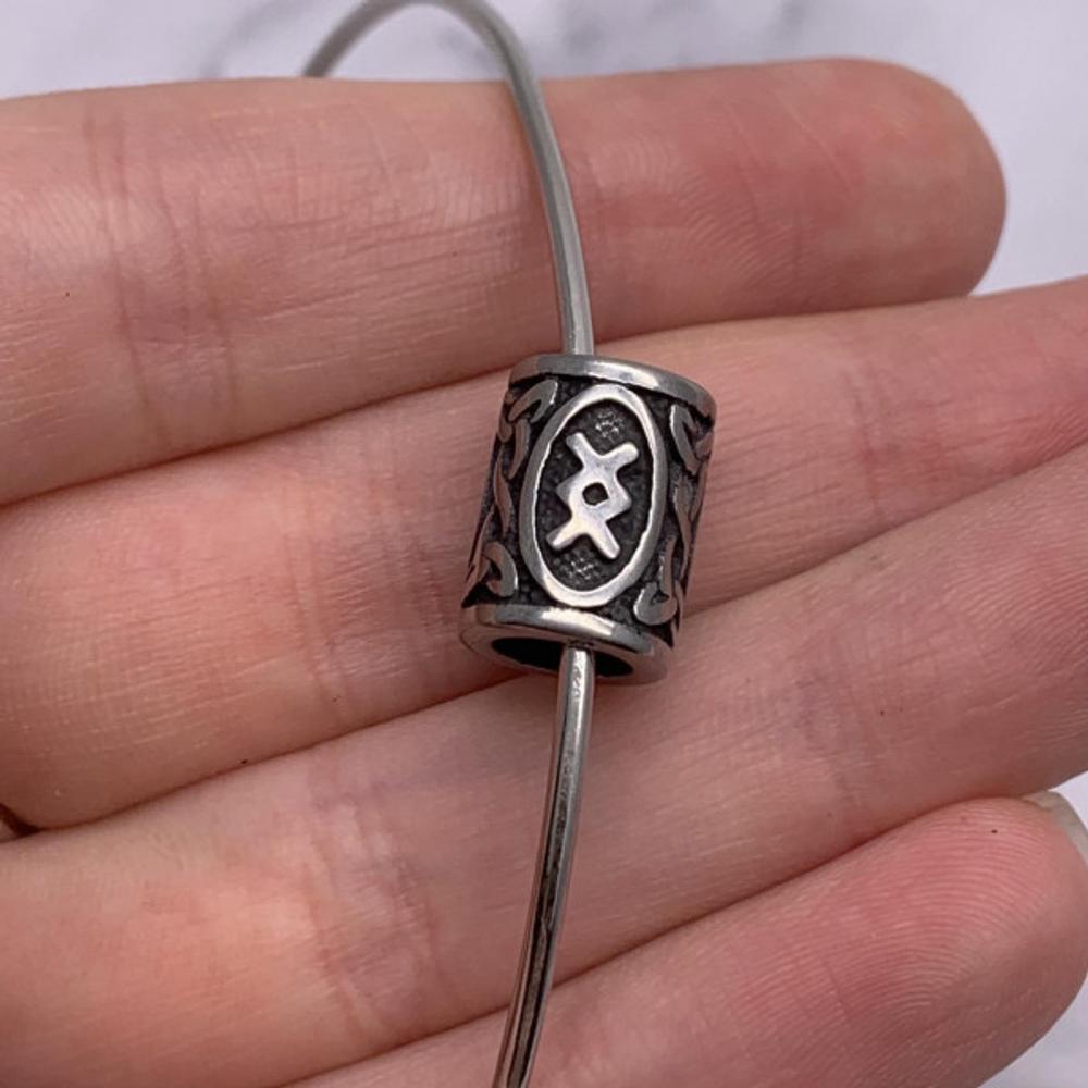 p900 Бусина "Руна Ингуз" 14*10мм, нерж. сталь с чернением