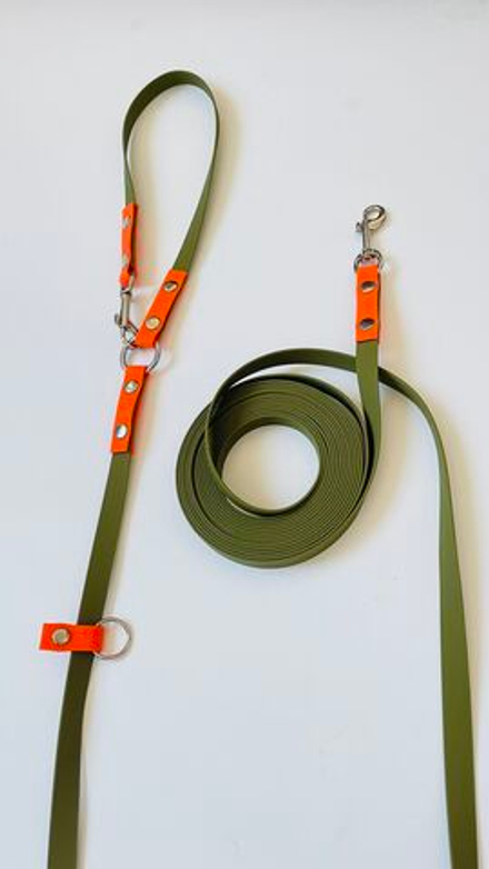 Перестёжка поводок для собак , биотан 3 м , 20 мм. Хаки и оранжевый.