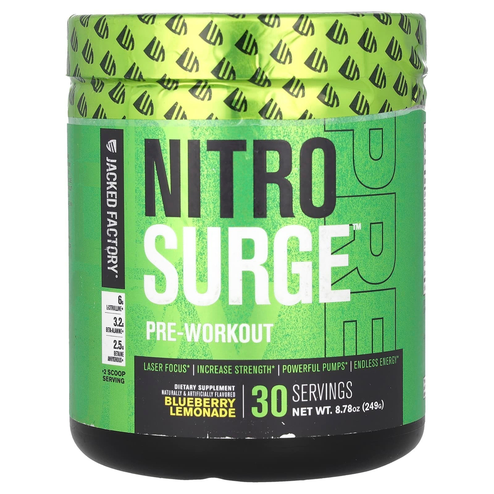 Jacked Factory, Nitro Surge, предтренировочный комплекс, со вкусом лимонада из голубики, 249 г (8,87 унции)