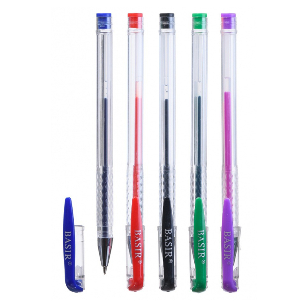 Ручка гелевая, Basir, 5 цветов чернил, серия "Pure", прозрачный корпус, 5 шт
