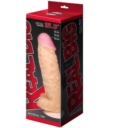 Телесный фаллоимитатор-супергигант с мошонкой на присоске - 39 см. (Цвет: телесный)