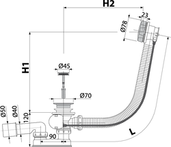 Сифон A55ANTIC-120 для ванны автомат комплект, бронза-антик