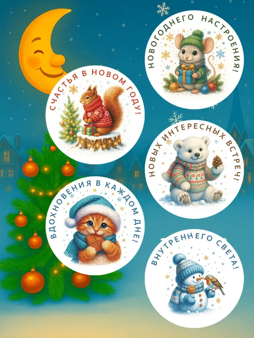 Набор новогодних стикеров 150 штук