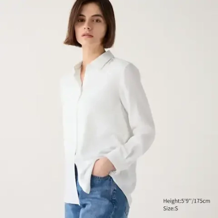 UNIQLO БЛУЗКА ИЗ ВИСКОЗЫ, БЕЛЫЙ