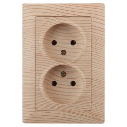 Розетка Intro Solo 4-204-11 без заземления двойная 2х2P, 16А-250В, IP20, СУ, сосна